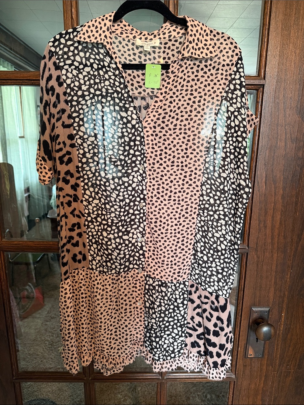 Umgee Pink and Black Patchwork Leopard Midi Dress